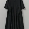 Crinkled Cotton V-Neck Dress