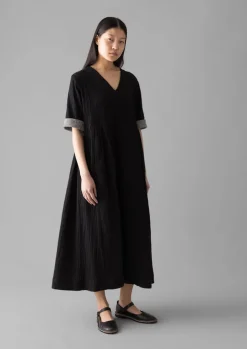 Crinkled Cotton V-Neck Dress