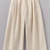 Ecru Denim Pleat Front Trousers