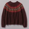 Fair Isle Yoke Mohair Blend Easy Sweater