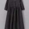 Fine Stripe Linen V-Neck Dress