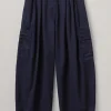 Indigo Cotton Twill Wide Leg Trousers