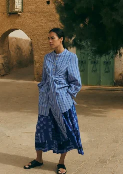 Stripe Poplin Wrap Front Shirt