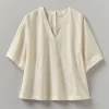 Textured Cotton Poplin V-Neck Top