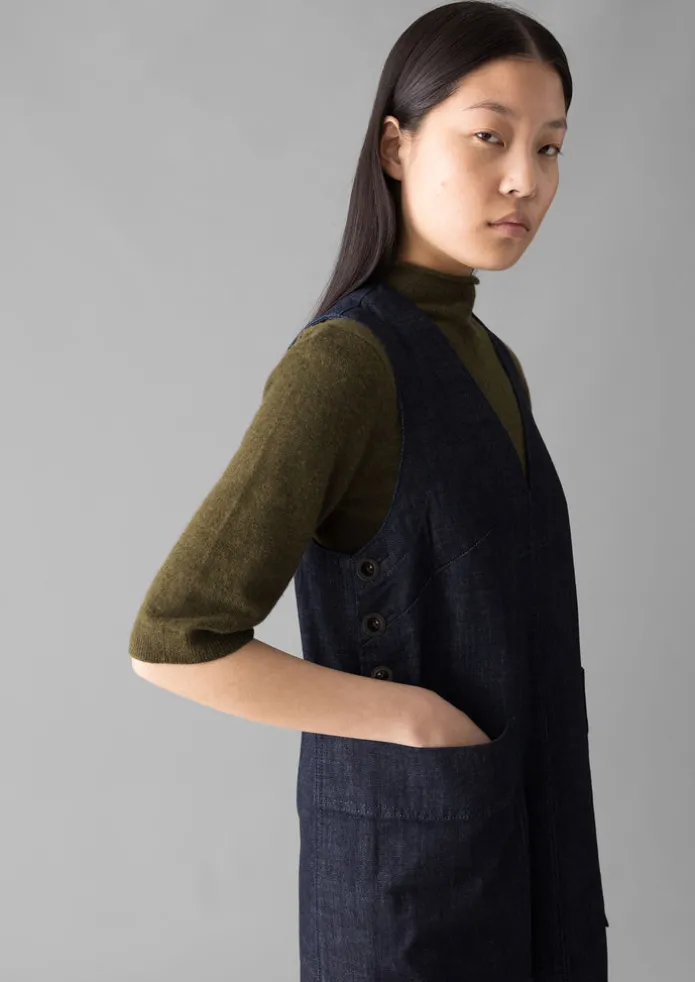 V-Neck Denim Pinafore Dress